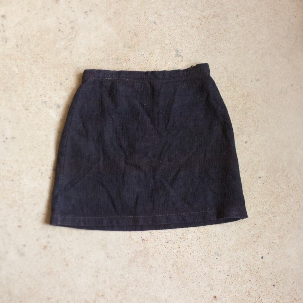 Topshop Black Linen Mini Skirt Y2K 90s Vintage Fitted Back Zip Size 2